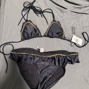 Elegant Black and Gold Bikini with Triangle Top